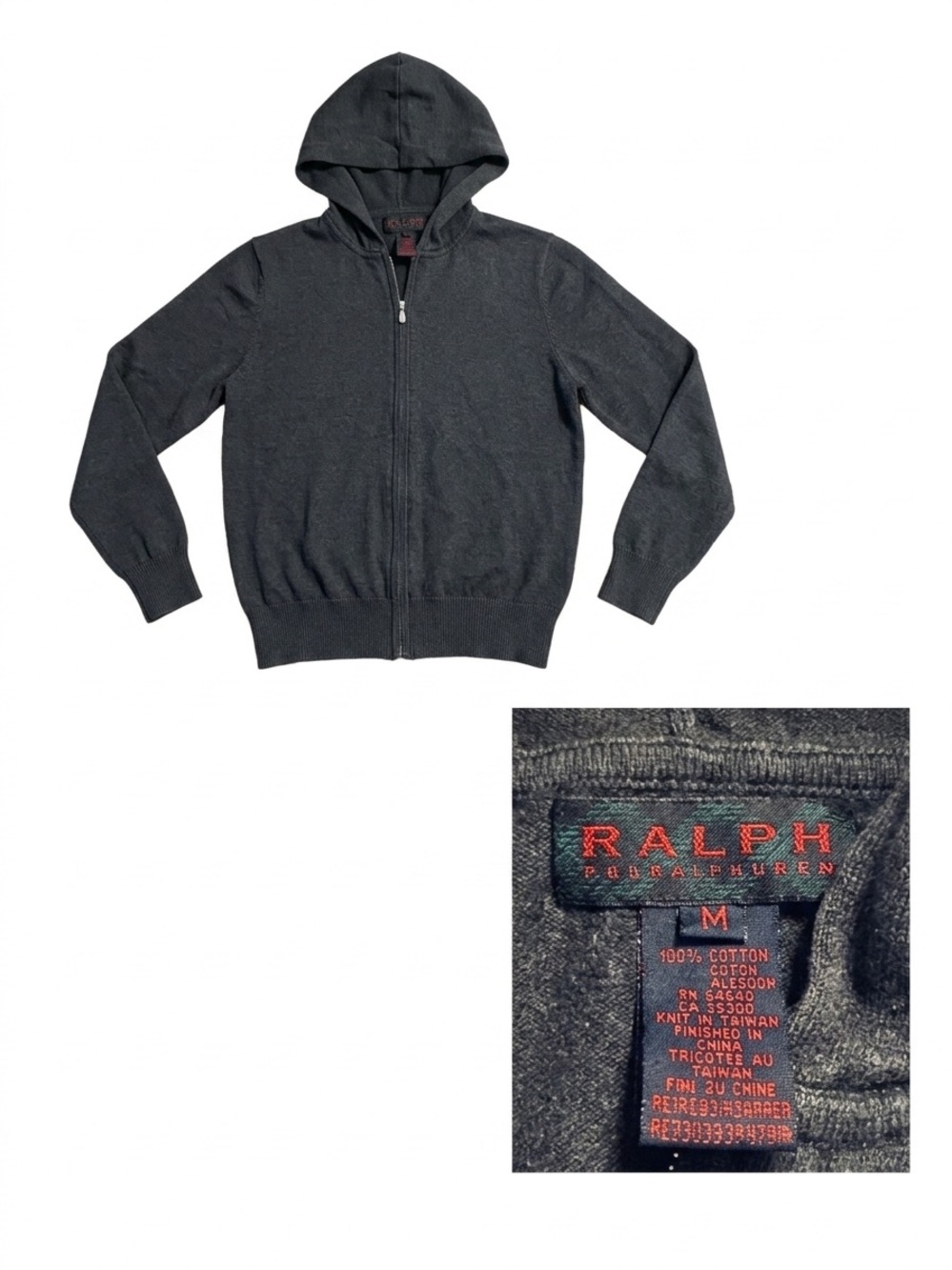 Ralph Lauren Charcoal Gray Full-Zip Hooded Sweater